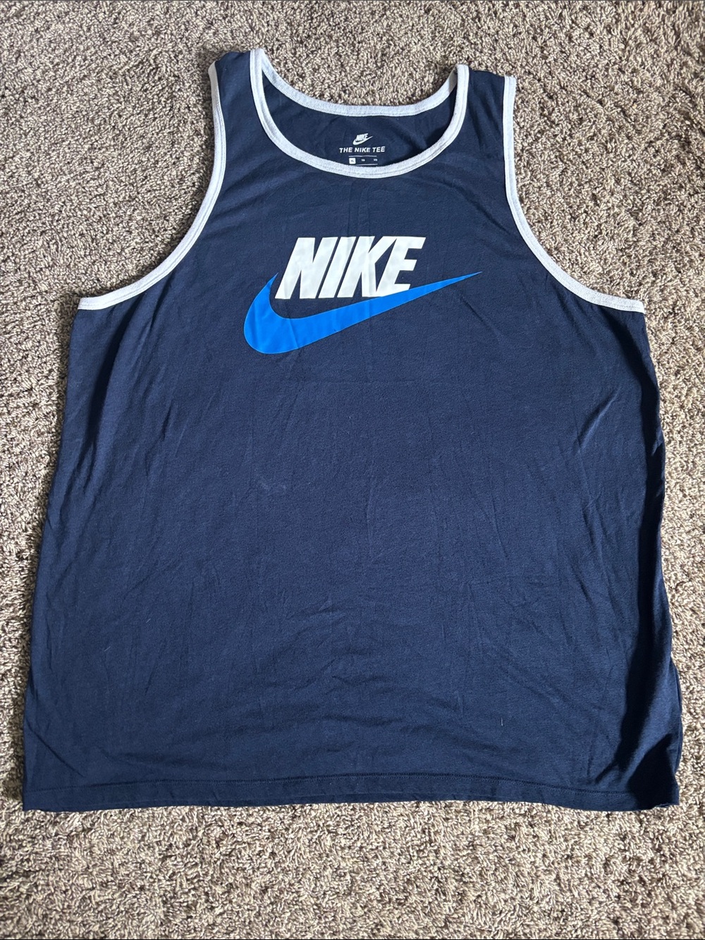 Nike Men’s Navy Tank Top with Blue Swoosh and White Trim